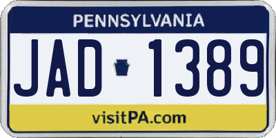 PA license plate JAD1389