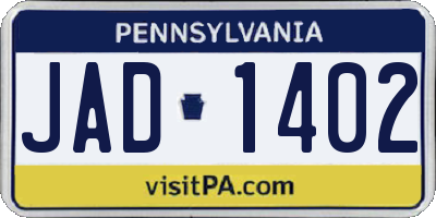 PA license plate JAD1402