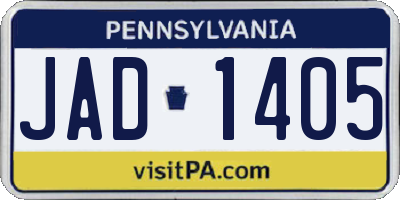 PA license plate JAD1405