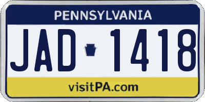 PA license plate JAD1418