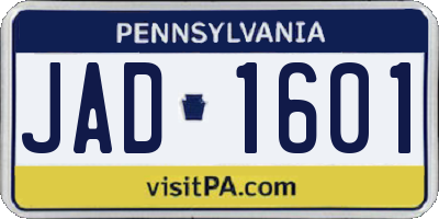 PA license plate JAD1601