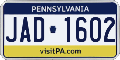 PA license plate JAD1602