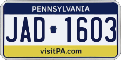 PA license plate JAD1603
