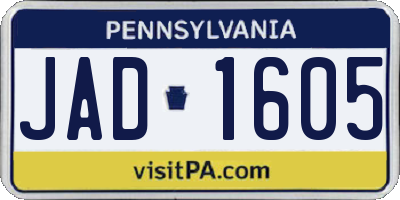 PA license plate JAD1605