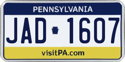 PA license plate JAD1607