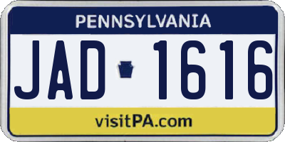 PA license plate JAD1616