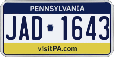 PA license plate JAD1643