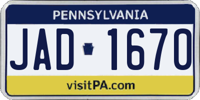 PA license plate JAD1670
