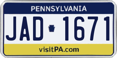 PA license plate JAD1671