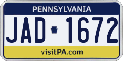 PA license plate JAD1672