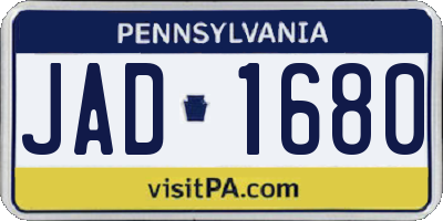 PA license plate JAD1680