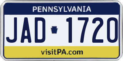 PA license plate JAD1720