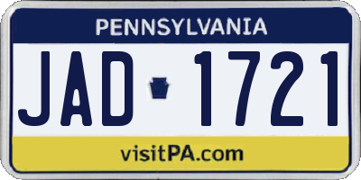PA license plate JAD1721