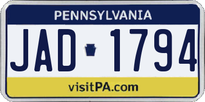 PA license plate JAD1794