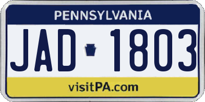 PA license plate JAD1803