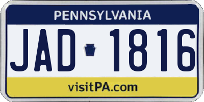 PA license plate JAD1816