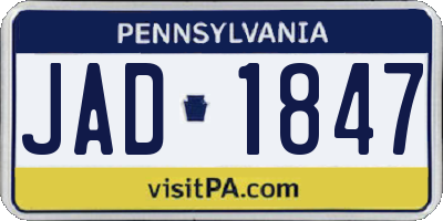 PA license plate JAD1847
