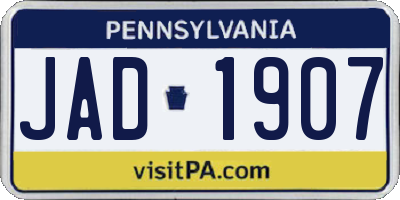 PA license plate JAD1907