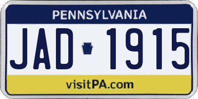 PA license plate JAD1915