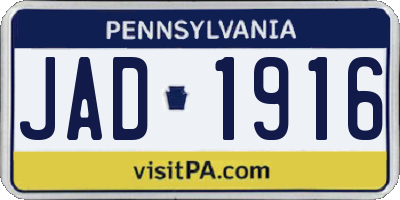 PA license plate JAD1916