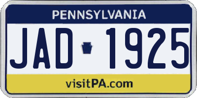 PA license plate JAD1925