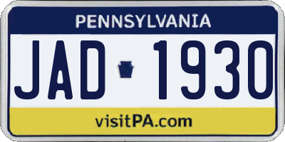 PA license plate JAD1930