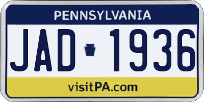 PA license plate JAD1936