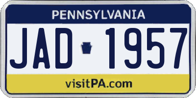 PA license plate JAD1957