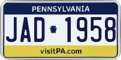 PA license plate JAD1958