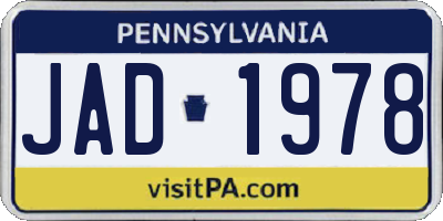 PA license plate JAD1978