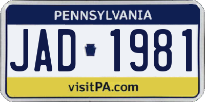 PA license plate JAD1981