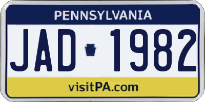 PA license plate JAD1982