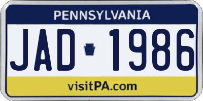 PA license plate JAD1986