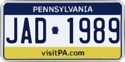 PA license plate JAD1989