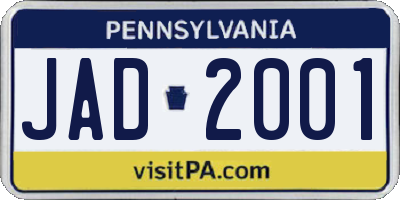 PA license plate JAD2001