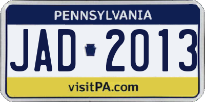 PA license plate JAD2013