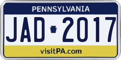 PA license plate JAD2017