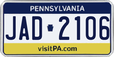 PA license plate JAD2106