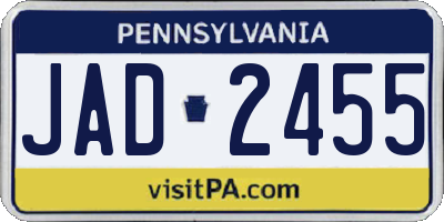 PA license plate JAD2455