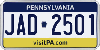 PA license plate JAD2501