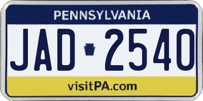 PA license plate JAD2540