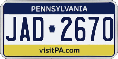 PA license plate JAD2670