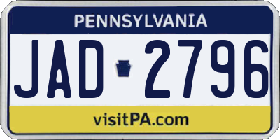 PA license plate JAD2796