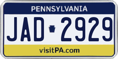 PA license plate JAD2929