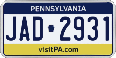 PA license plate JAD2931