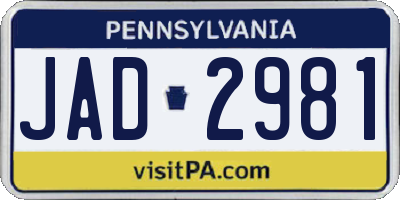 PA license plate JAD2981