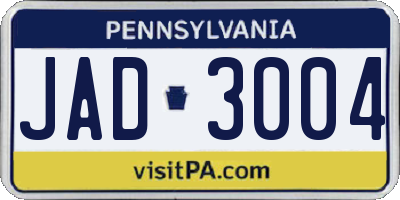 PA license plate JAD3004