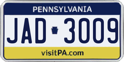 PA license plate JAD3009