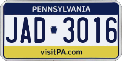 PA license plate JAD3016
