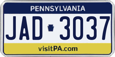PA license plate JAD3037